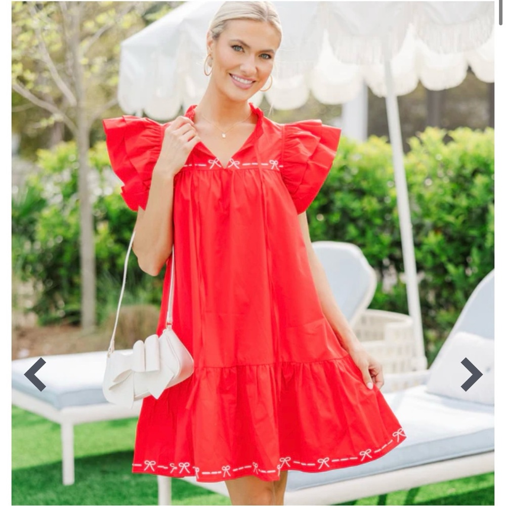 Red Flutter Sleeve Bow Dress Women’s Small